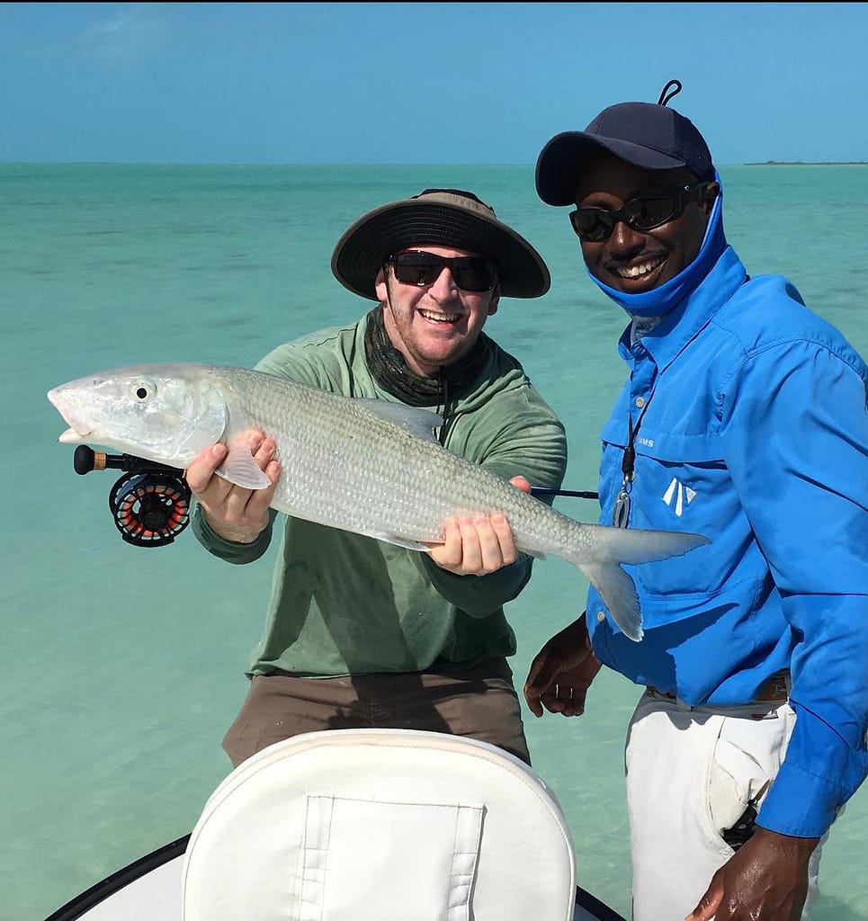 Two men in the Bahamas spearfishing
